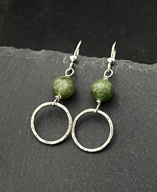 Forged Sterling Silver & jade earrings