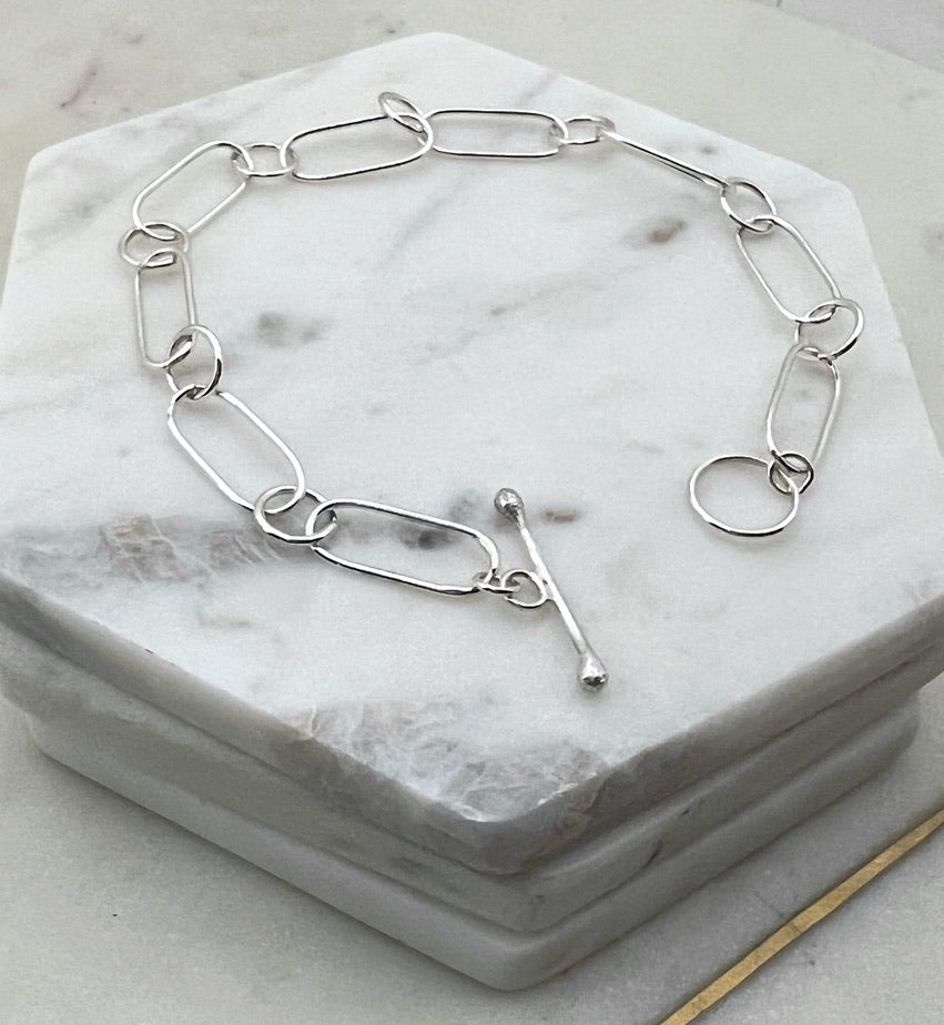Forged sterling silver chain bracelet
