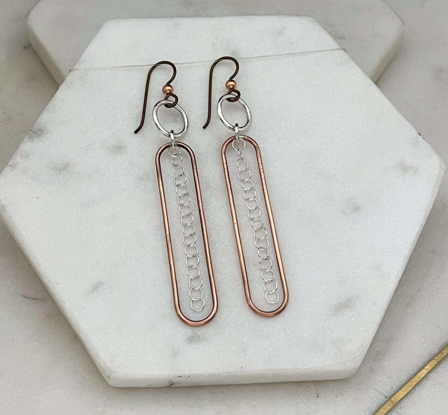 Mixed metal oval hoops with copper and sterling silver