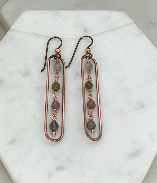 Copper oval hoops with India Agate gemstones