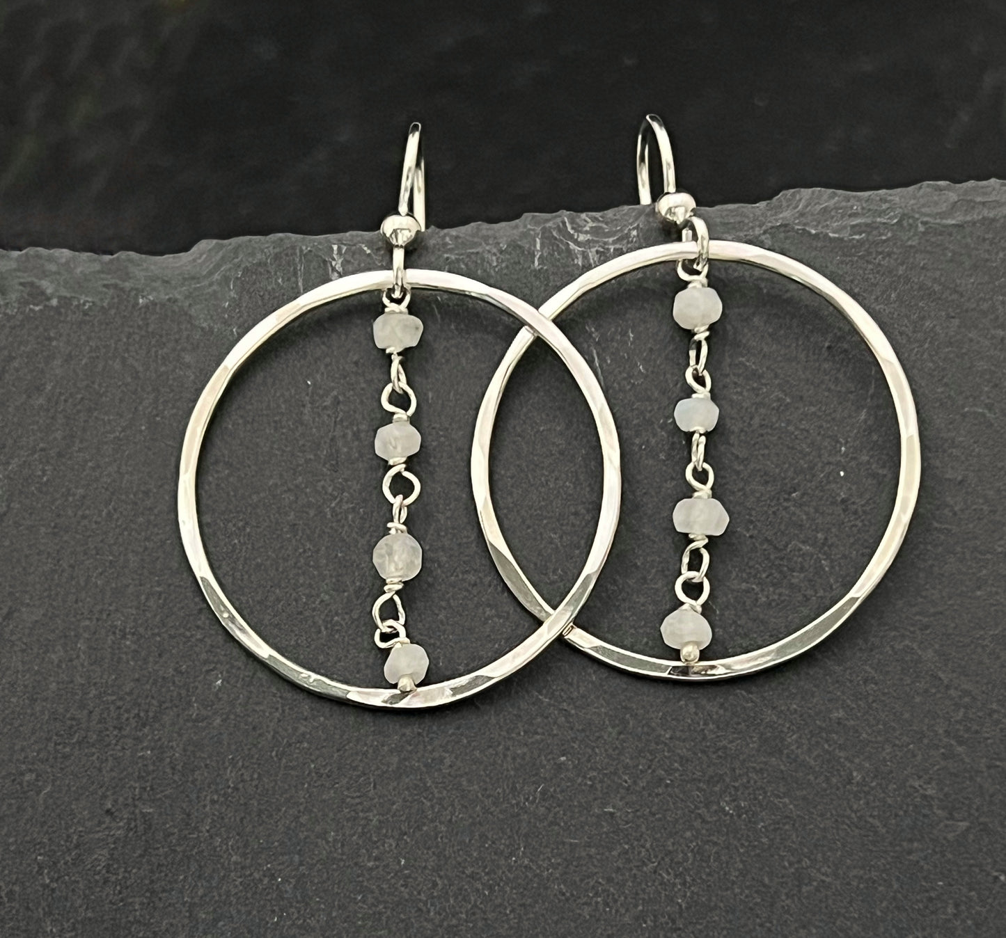 Forged Sterling Silver & rainbow moonstone earrings