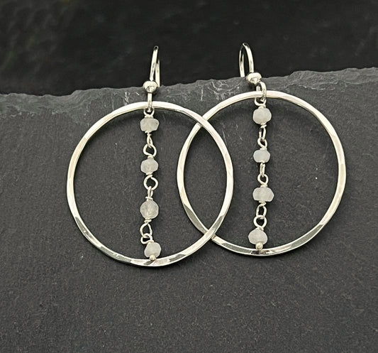 Forged Sterling Silver & rainbow moonstone earrings