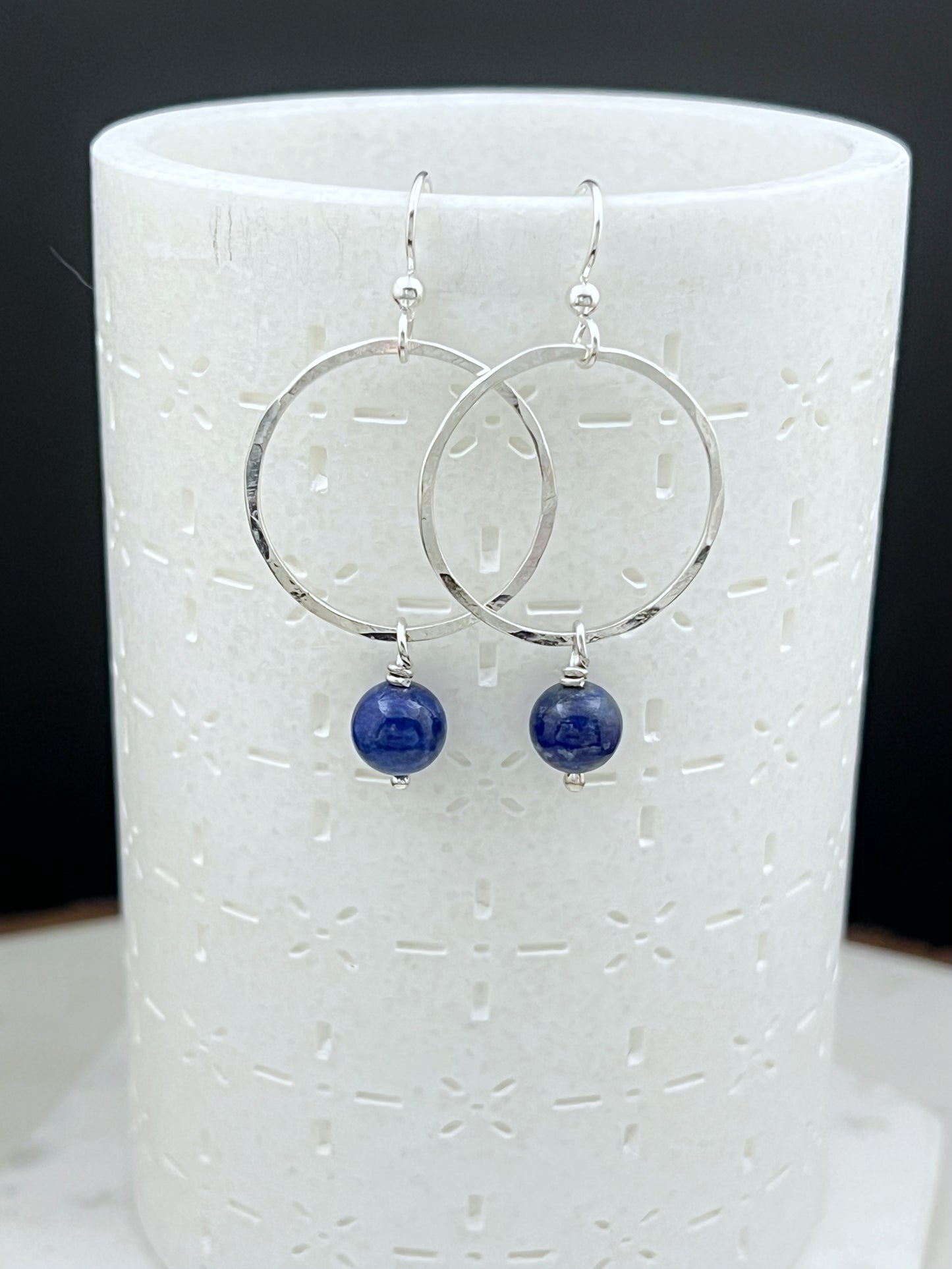 Sterling silver hoop earrings with lapis gemstones