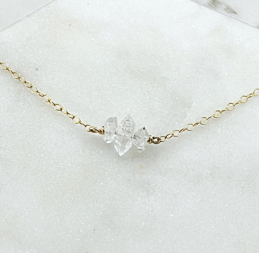 14K Gold and Herkimer Diamond  necklace