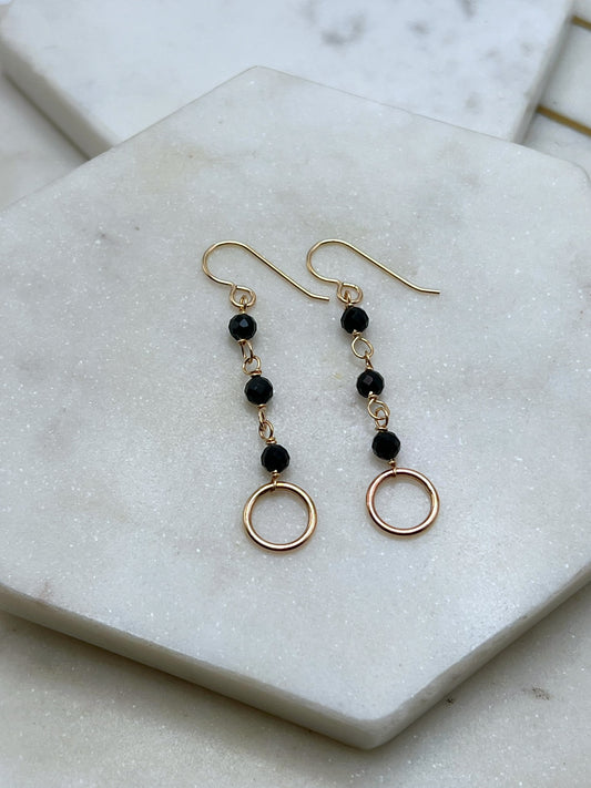Black Onyx Circle Earrings – 14K Gold Fill