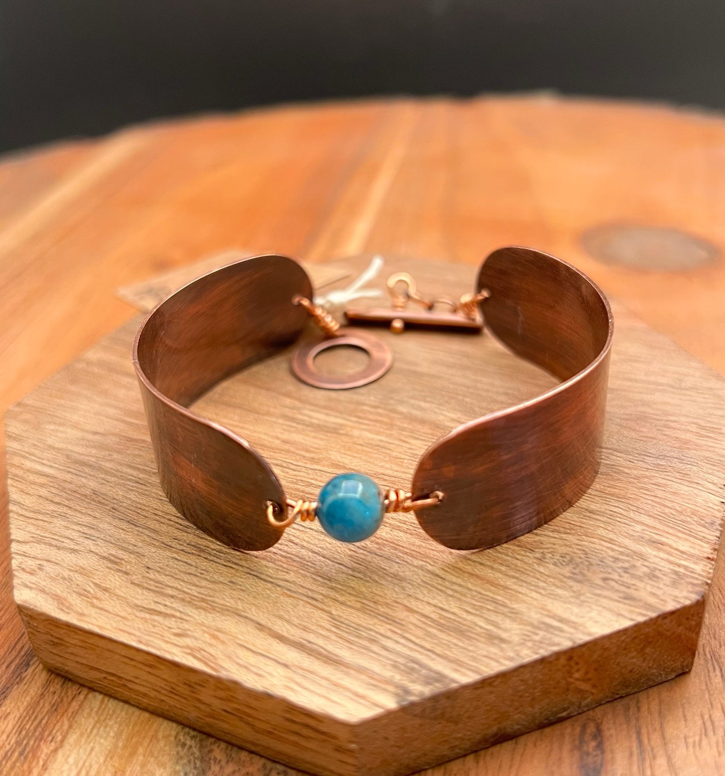 Copper and apatite cuff bracelet