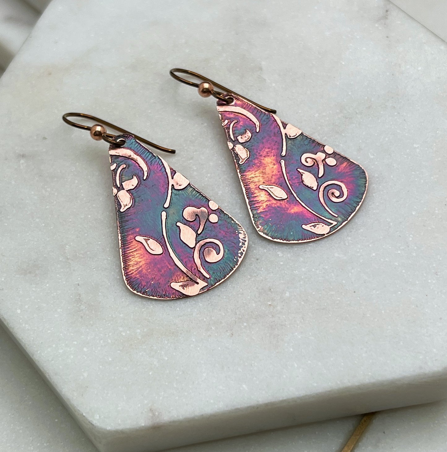 Acid  etched copper earring