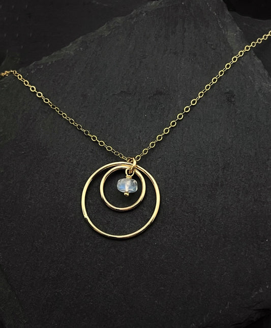 14K Gold and rainbow moonstone necklace