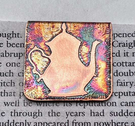 Acid etched copper teapot bookmark