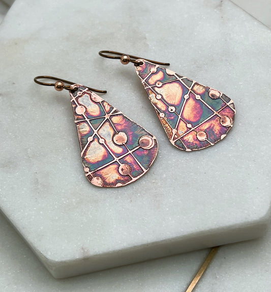 Acid  etched copper earring