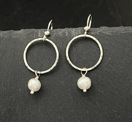 Forged Sterling Silver & pearl earrings