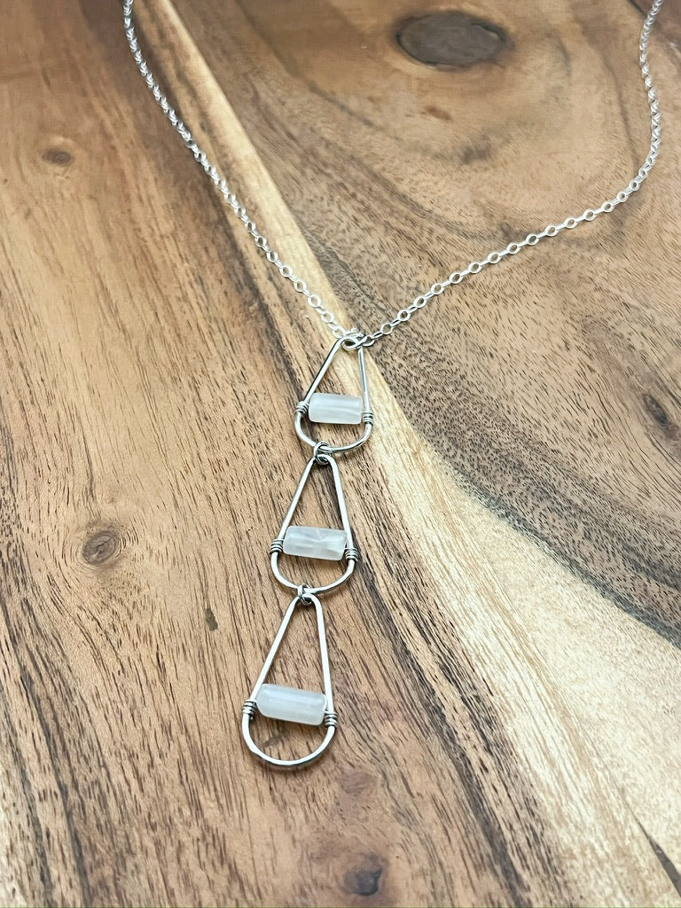 Sterling silver triple teardrop necklace with moonstones