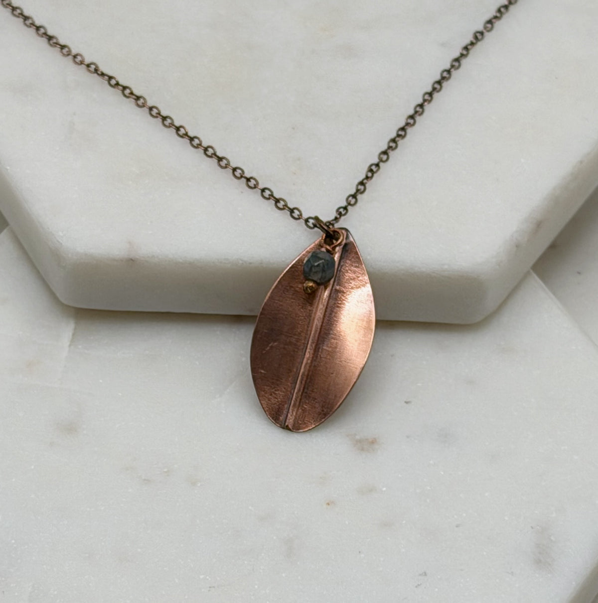 India Agate & Copper Leaf Necklace