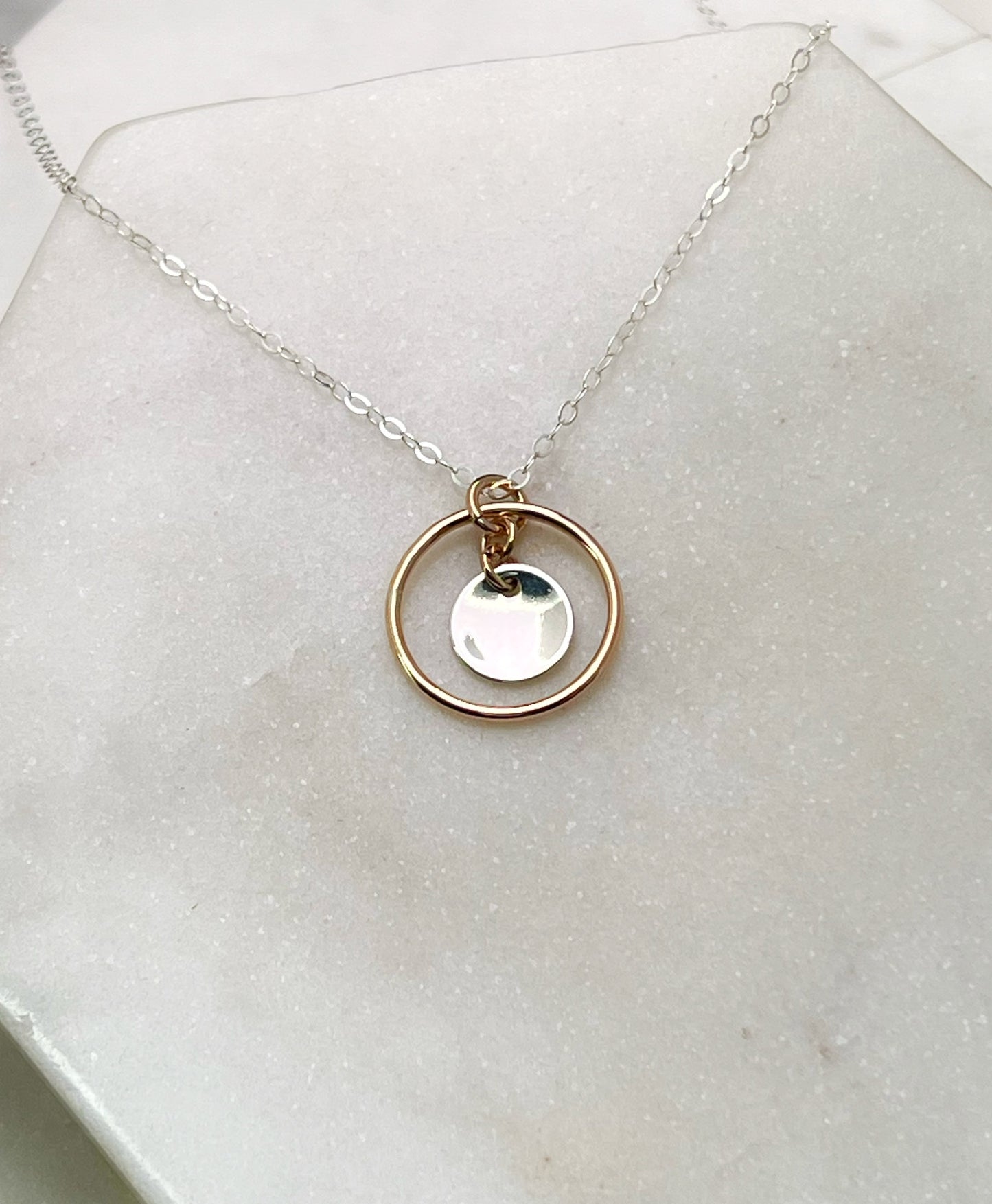 Forged mixed-metal circle necklace