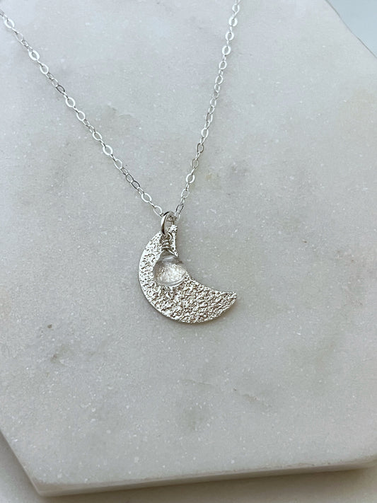 Sterling silver moon necklace with moonstone