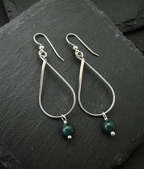 Sterling silver and moss agate teardrop earrings