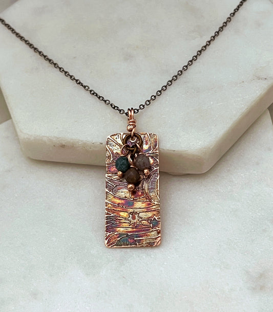 Acid etched copper necklace with a India Agate gemstones