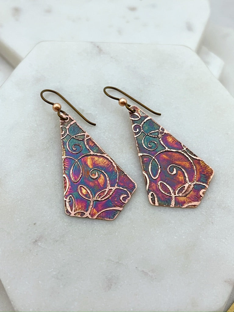 Acid  etched copper earrings