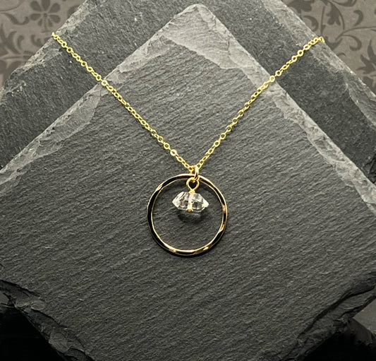 14K Gold and Herkimer Diamond necklace