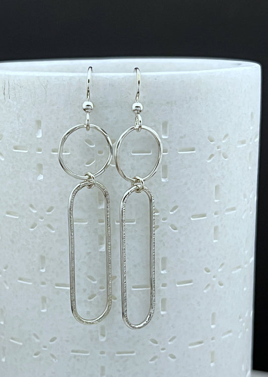 Sterling silver forged hoop and oval earrings