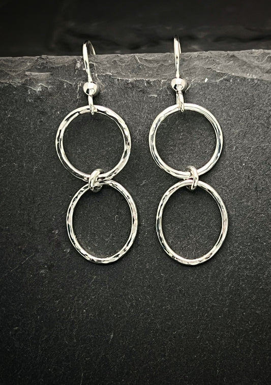 Sterling silver forged hoop and oval earrings