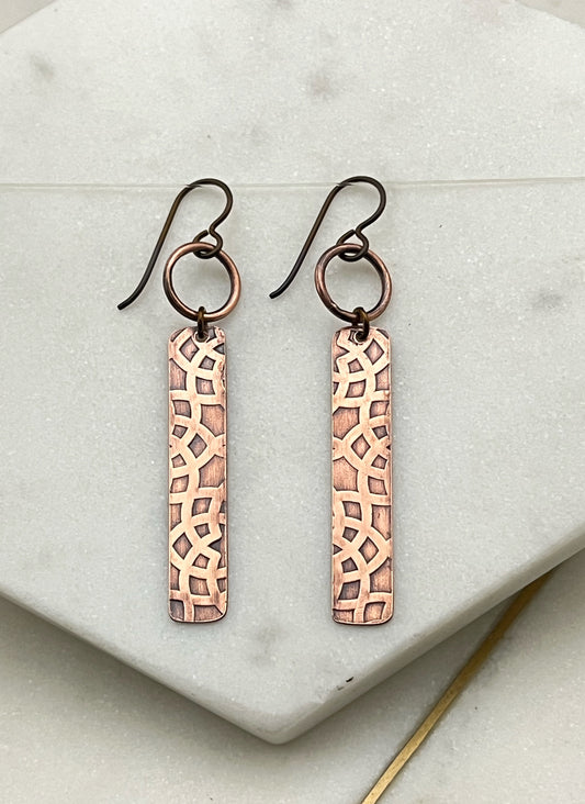 Patterned Copper Dangle Earrings