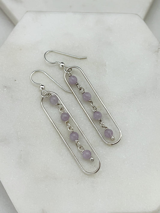 Sterling silver oval drop earrings with amethyst gemstones