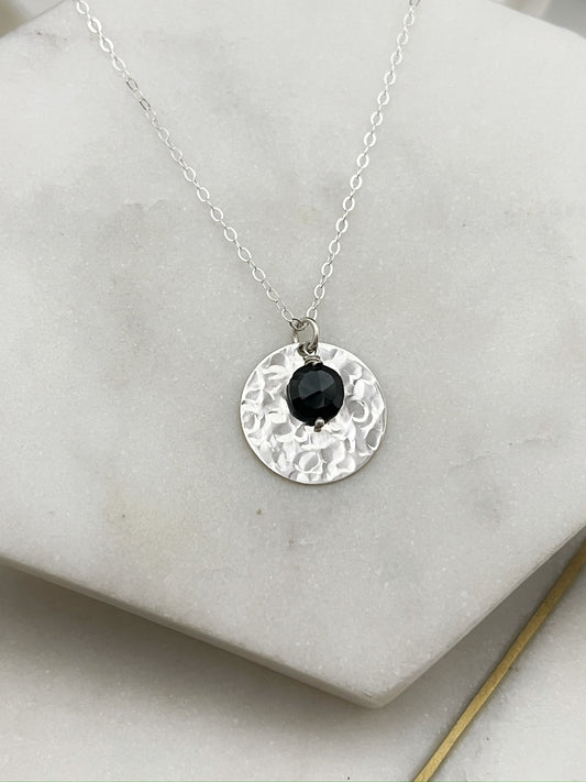 Sterling silver circle necklace with onyx
