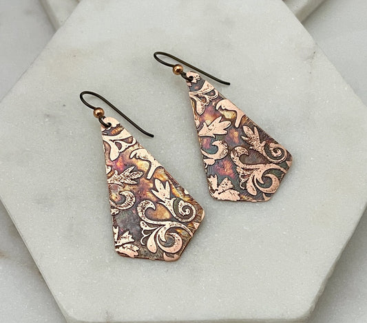 Acid etched copper earring