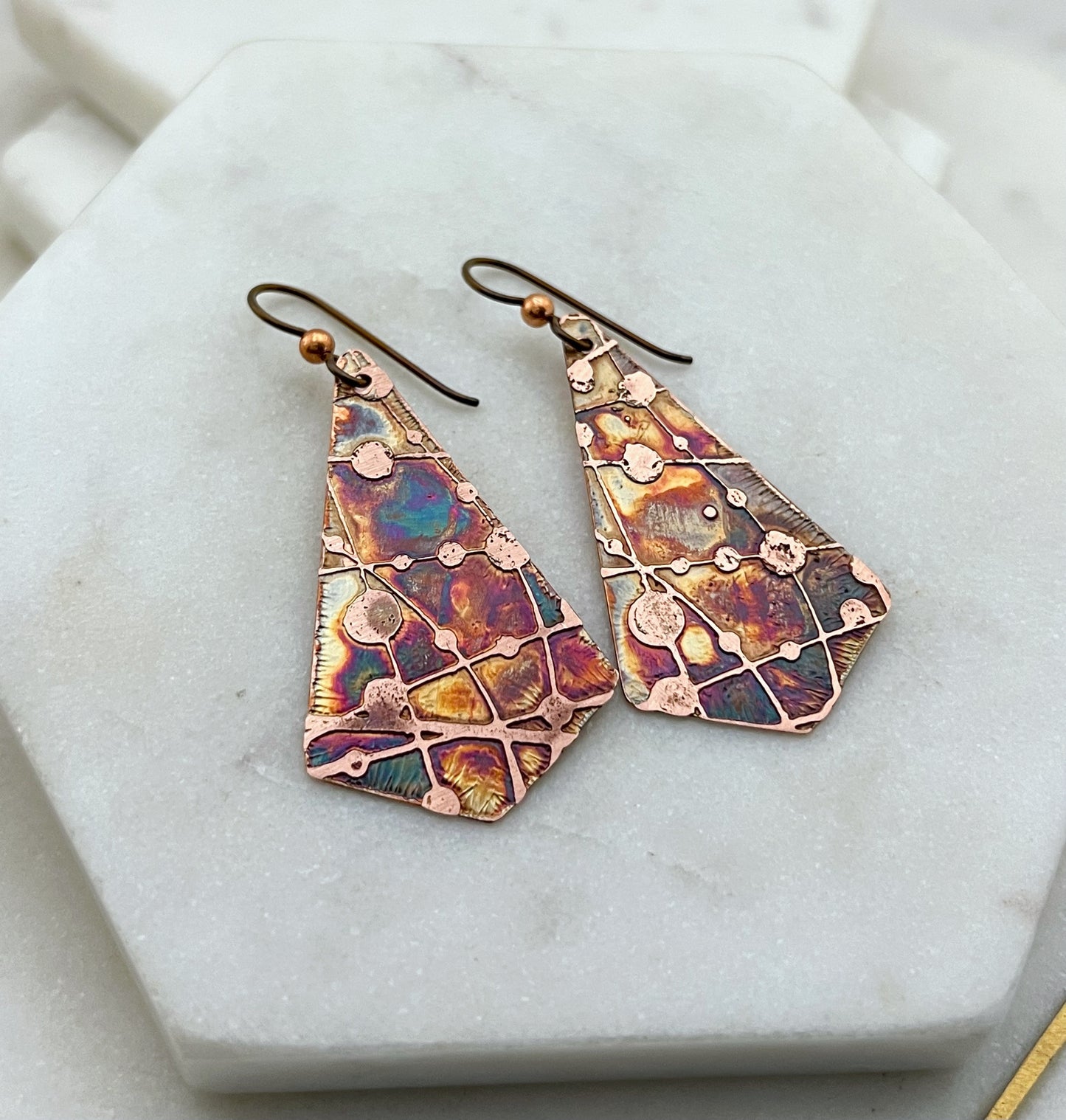 Acid  etched copper earrings