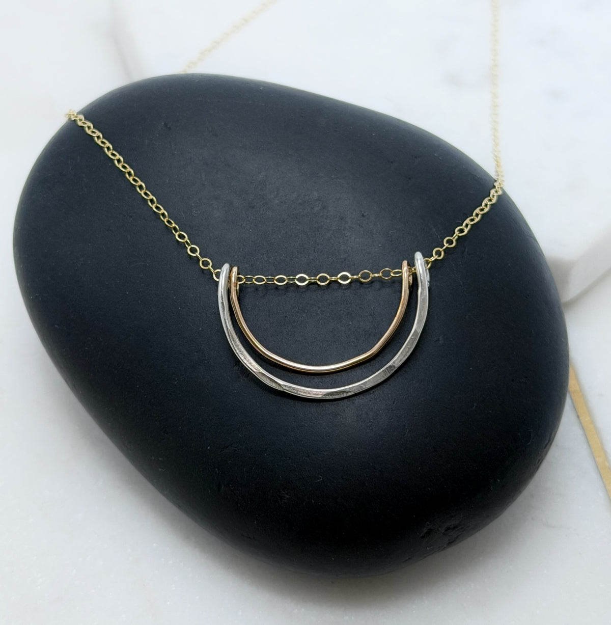Mixed Metal Double crescent Necklace