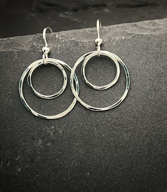 Sterling silver forged double hoop earrings