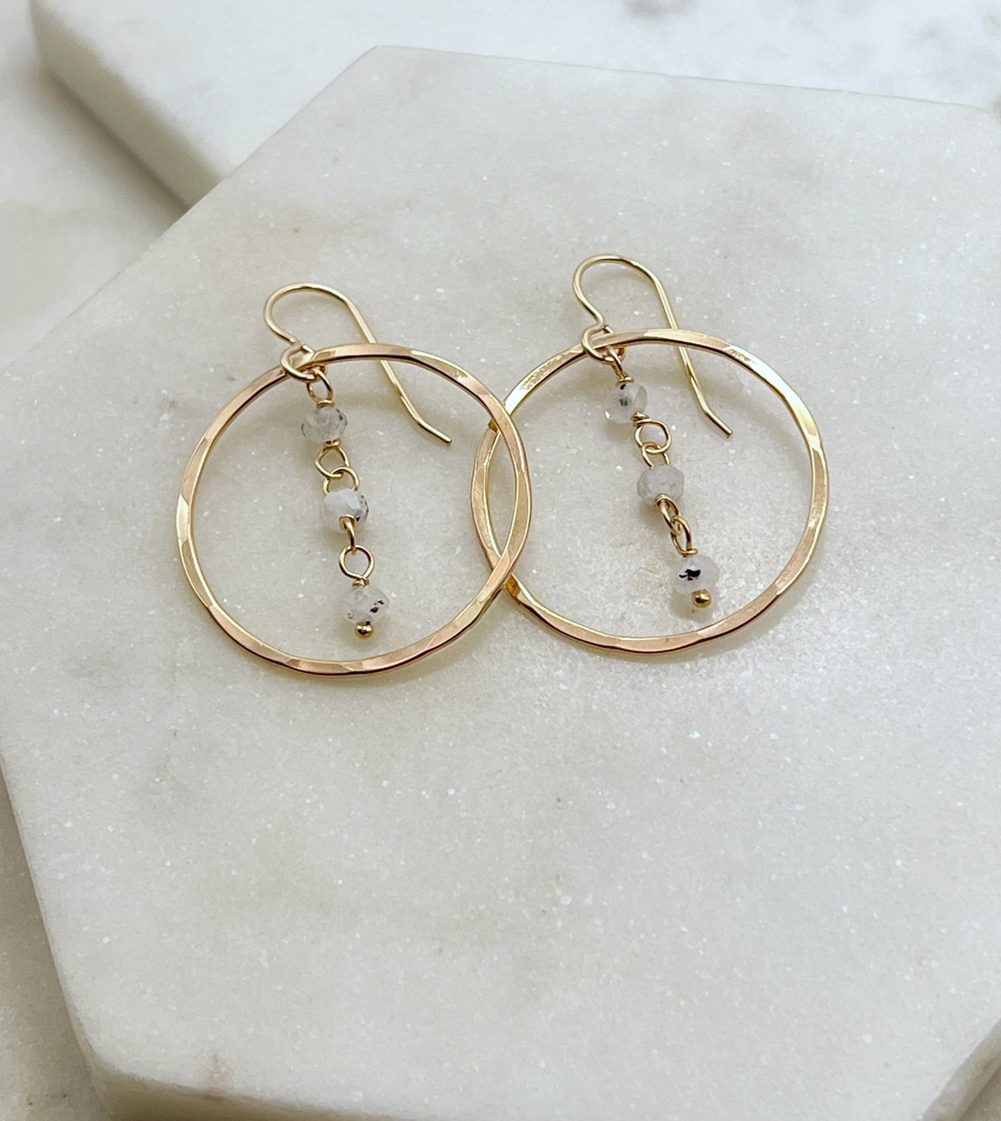 Rainbow Moonstone Hoop Earrings – 14K Gold Fill