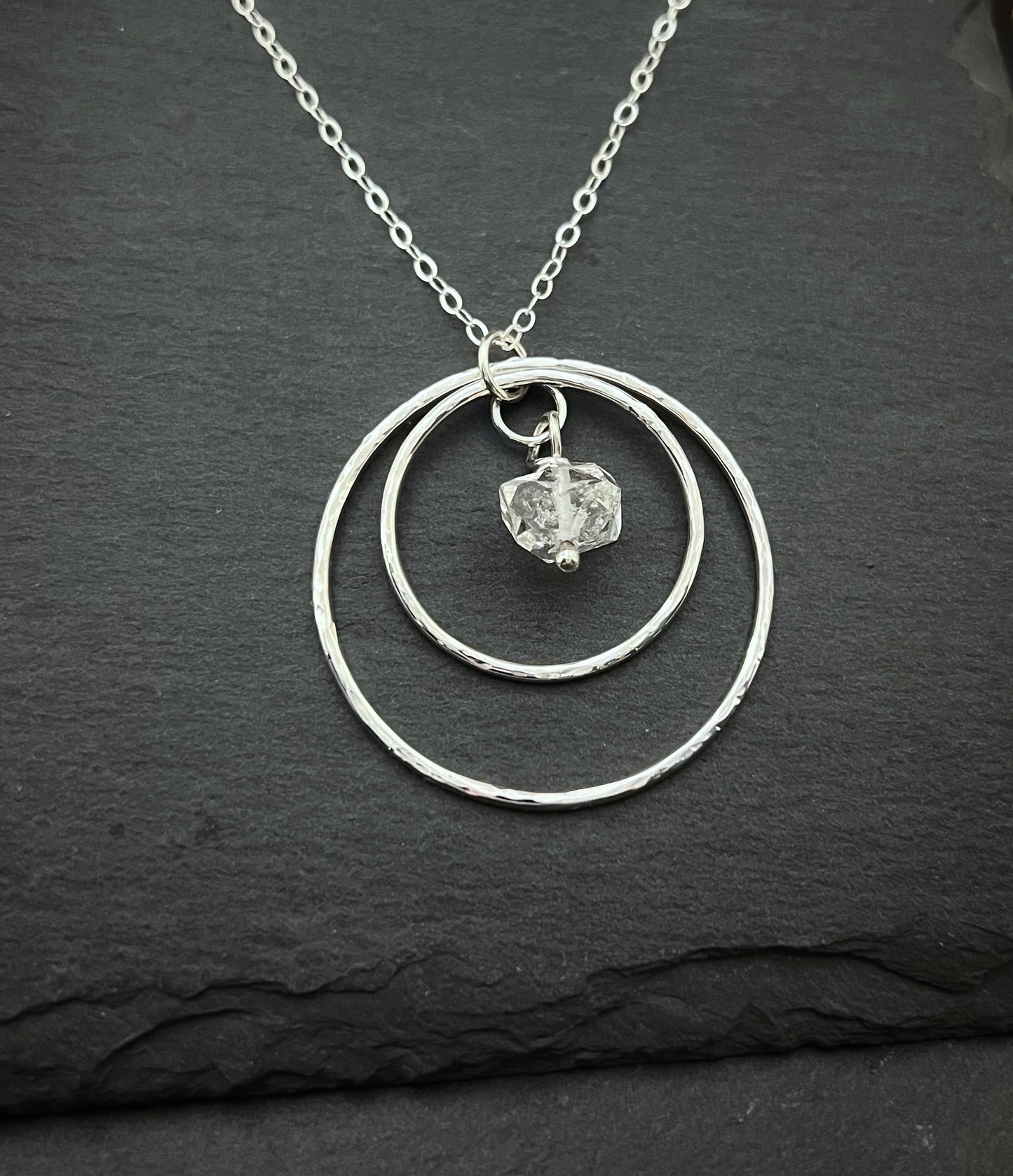 Sterling silver double hoop necklace with Herkimer Diamond