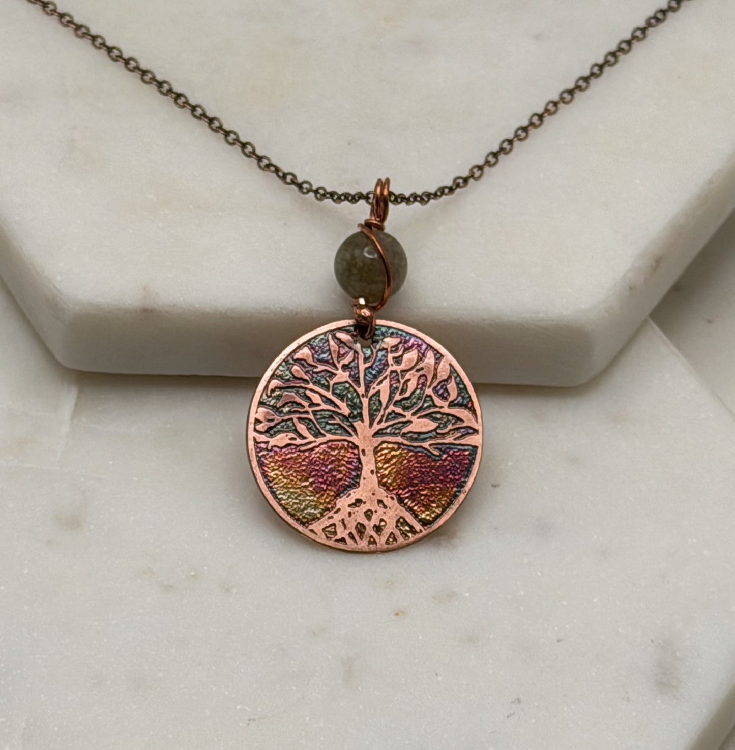 Copper and Jade rooted tree necklace
