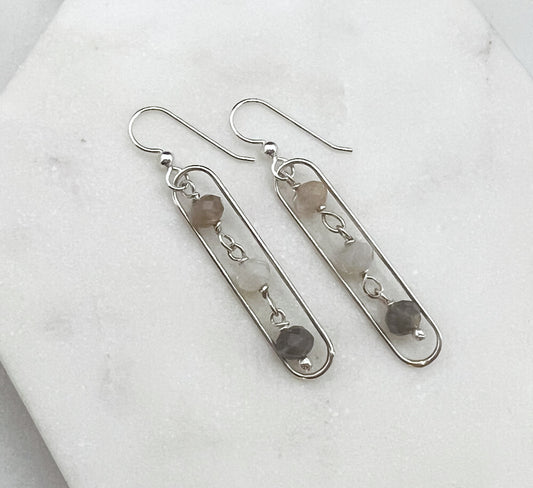 Sterling silver oval drop earrings with coffee moonstone gemstones