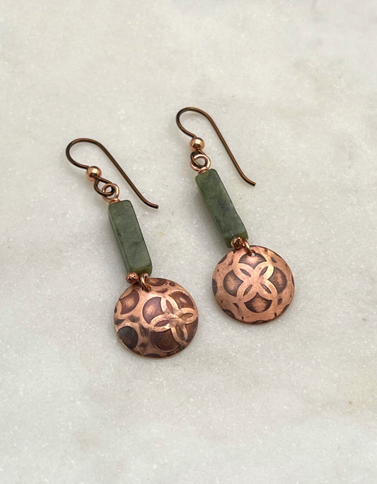 Copper and serpentine jasper earrings
