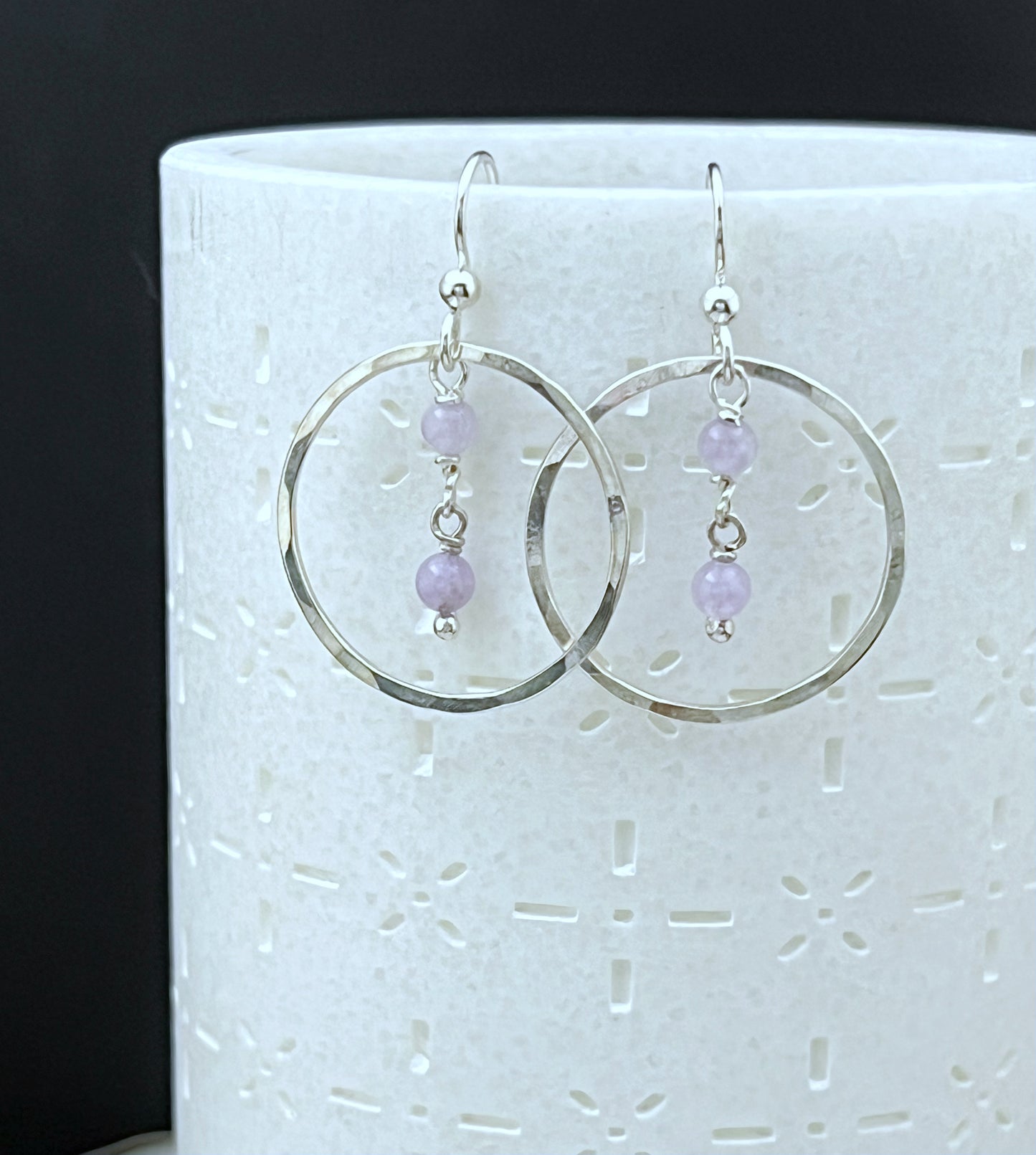 Sterling silver hoop earrings with amethyst gemstones