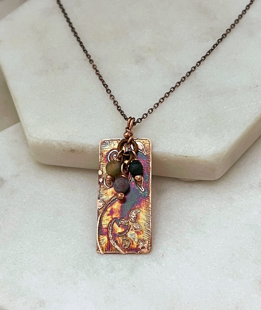 Acid etched copper necklace with a India Agate gemstones