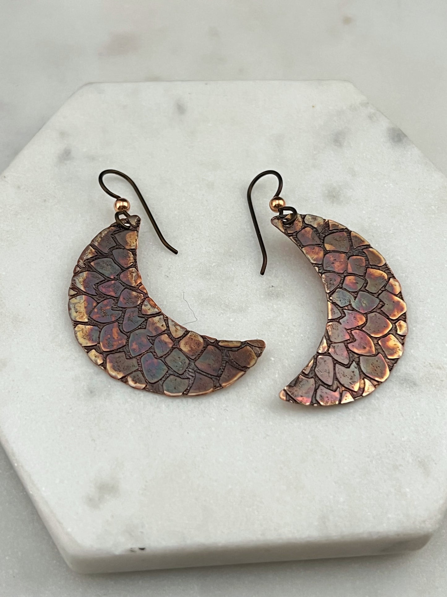 Crescent moon copper earrings