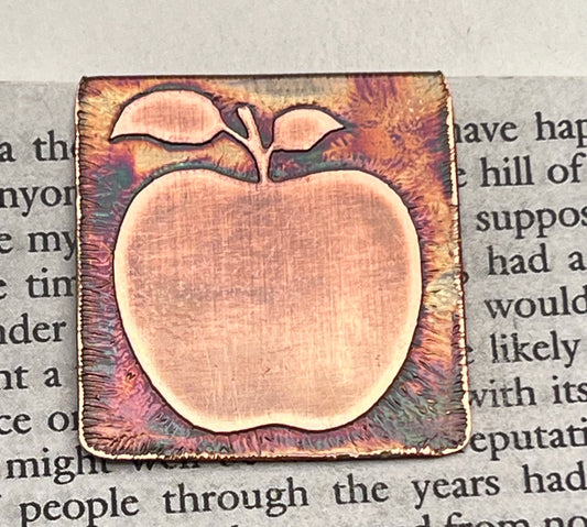 Acid etched copper apple bookmark
