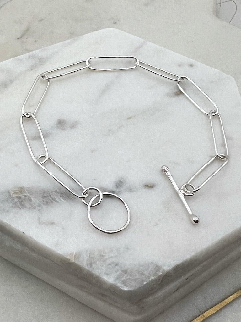 Forged sterling silver chain bracelet