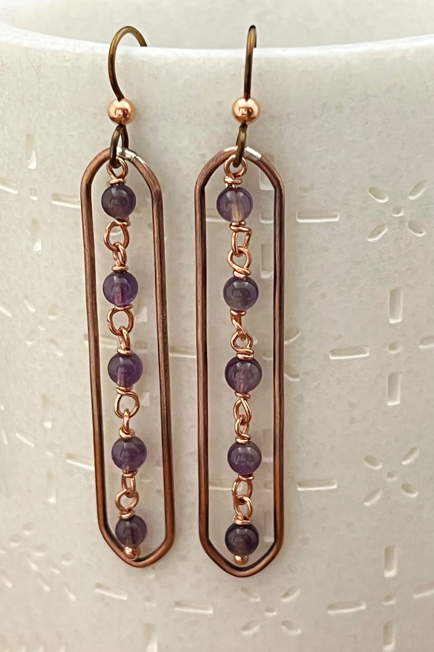 Copper oval hoops with amethyst gemstones
