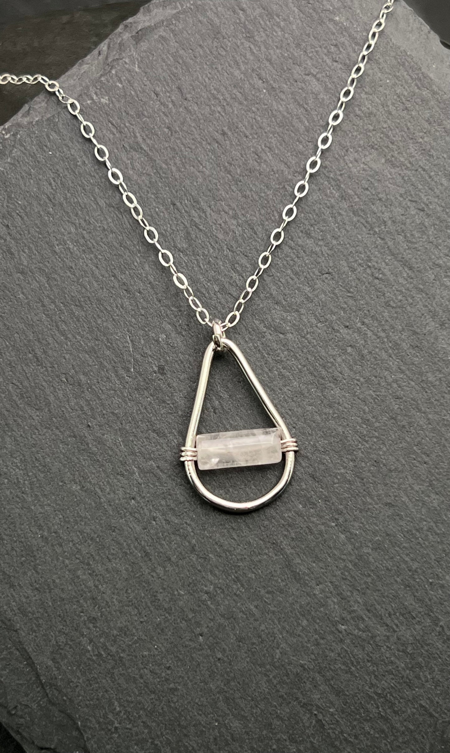 Handmade Sterling Silver Teardrop Necklace with Rose Quartz