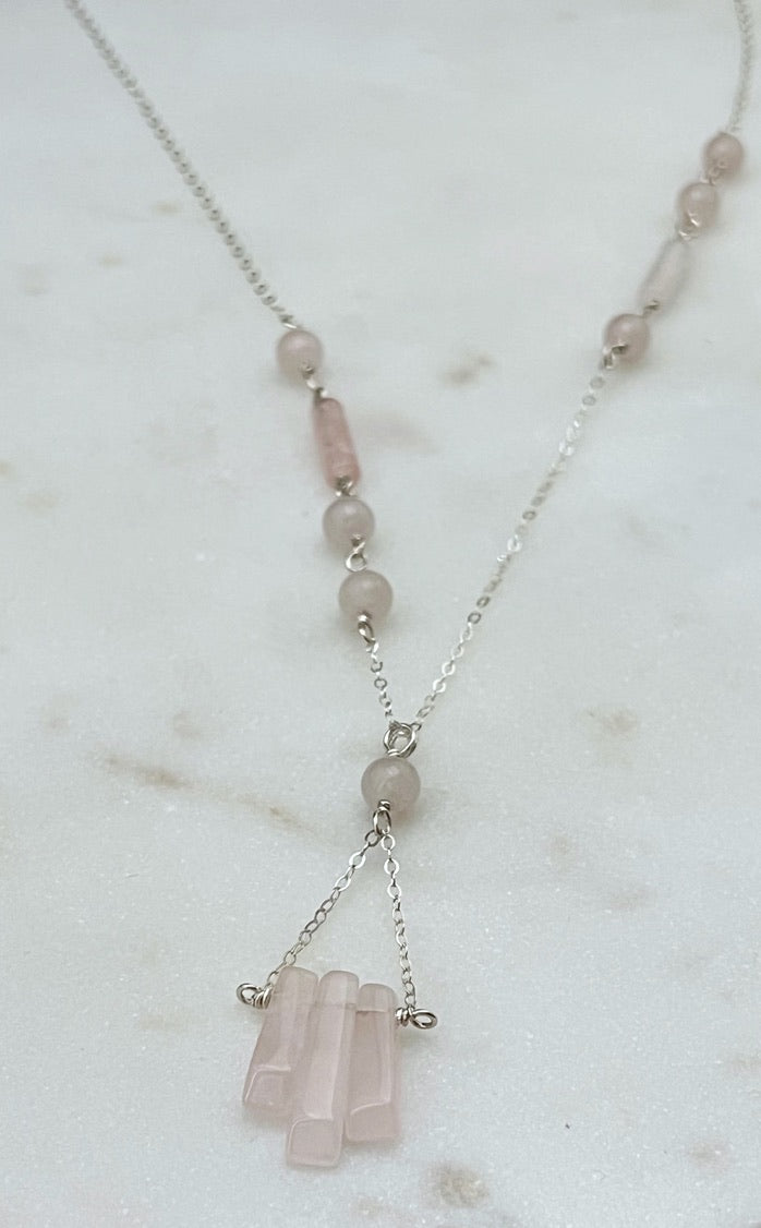 Rose quartz and sterling silver necklace