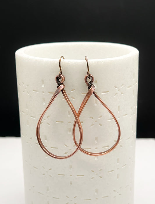 Medium copper teardrop hoop earrings