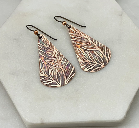 Acid  etched copper earring