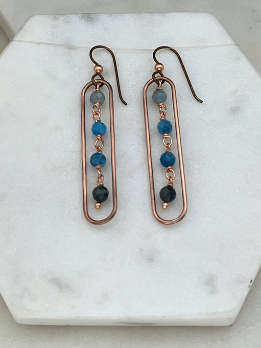 Copper oval hoops with apatite gemstones