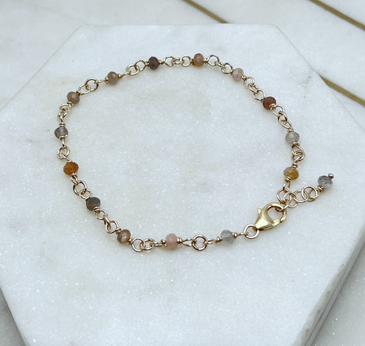 14K gold and faceted coffee moonstone bracelet