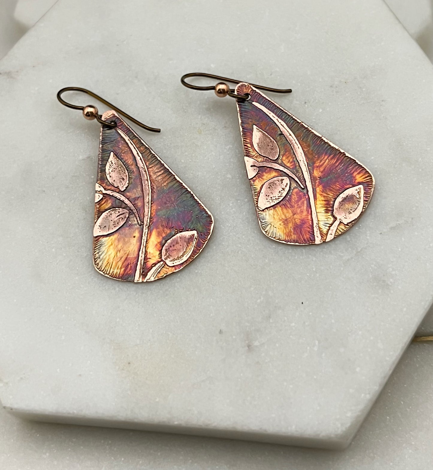 Acid  etched copper earring